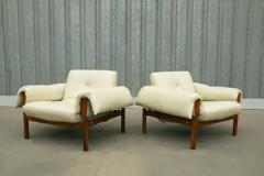 Percival Lafer Midcentury Armchairs MP 13 by Percival Lafer in Hardwood Beige Leather Brazil - 3186496