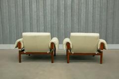 Percival Lafer Midcentury Armchairs MP 13 by Percival Lafer in Hardwood Beige Leather Brazil - 3186502