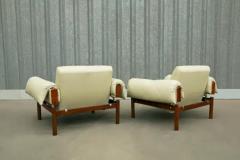 Percival Lafer Midcentury Armchairs MP 13 by Percival Lafer in Hardwood Beige Leather Brazil - 3186504