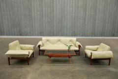 Percival Lafer Midcentury Armchairs MP 13 by Percival Lafer in Hardwood Beige Leather Brazil - 3186628