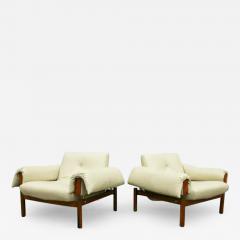 Percival Lafer Midcentury Armchairs MP 13 by Percival Lafer in Hardwood Beige Leather Brazil - 3194896