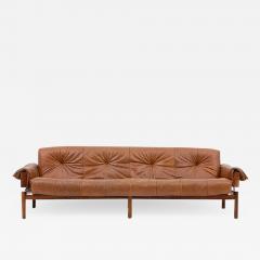 Percival Lafer Midcentury Brazilian Sofa in Brown Leather and Rosewood by Percival Lafer - 2254050