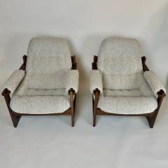 Percival Lafer Pair of Brasilian Wood Beige Wool Boucl MP 163 Earth Chairs by Percival Lafer - 3450557