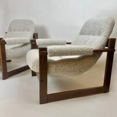 Percival Lafer Pair of Brasilian Wood Beige Wool Boucl MP 163 Earth Chairs by Percival Lafer - 3450558