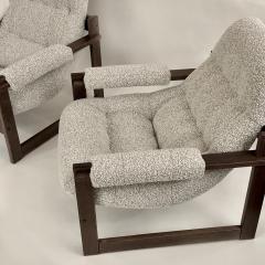 Percival Lafer Pair of Brasilian Wood Beige Wool Boucl MP 163 Earth Chairs by Percival Lafer - 3450564