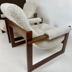 Percival Lafer Pair of Brasilian Wood Beige Wool Boucl MP 163 Earth Chairs by Percival Lafer - 3450565