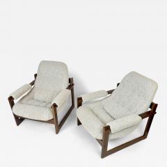 Percival Lafer Pair of Brasilian Wood Beige Wool Boucl MP 163 Earth Chairs by Percival Lafer - 3452504