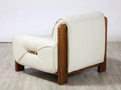 Percival Lafer Pair of Italian 1970s Walnut and White Leather Lounge Chairs - 2923798