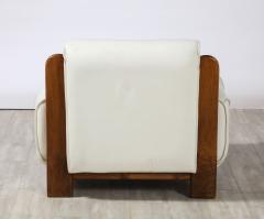 Percival Lafer Pair of Italian 1970s Walnut and White Leather Lounge Chairs - 2923799