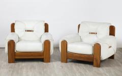 Percival Lafer Pair of Italian 1970s Walnut and White Leather Lounge Chairs - 2923801
