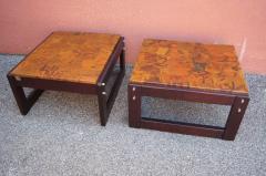Percival Lafer Pair of Rosewood and Patchwork Copper Side Tables by Percival Lafer - 2130805