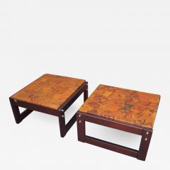 Percival Lafer Pair of Rosewood and Patchwork Copper Side Tables by Percival Lafer - 2174722