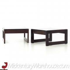 Percival Lafer Percival Lafer Brazilian Rosewood and Smoked Glass Side End Table Pair - 3693259