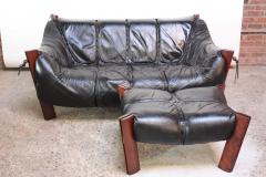 Percival Lafer Percival Lafer MP 211 Jacaranda and Leather Two Seat Sofa with Ottoman - 421531