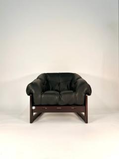 Percival Lafer Percival Lafer MP 79 Lounge Chair in Black Leather with Brazilian Hardwood Frame - 4302171
