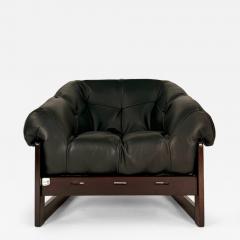 Percival Lafer Percival Lafer MP 79 Lounge Chair in Black Leather with Brazilian Hardwood Frame - 4305778