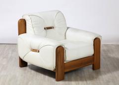 Percival Lafer Set of Four Italian 1970s Walnut and White Leather Lounge Chairs - 2923812