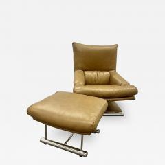 Percival Lafer Vintage Leather Swivel Lounge Chair with Ottoman Percival Lafer Style Steel - 2487175