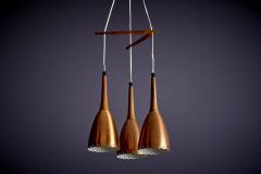 Perforated Copper and Rosewood Cascade Pendant Lamp Denmark 1950s - 3347185
