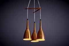 Perforated Copper and Rosewood Cascade Pendant Lamp Denmark 1950s - 3347186