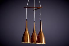 Perforated Copper and Rosewood Cascade Pendant Lamp Denmark 1950s - 3347187