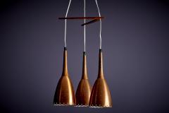Perforated Copper and Rosewood Cascade Pendant Lamp Denmark 1950s - 3347188