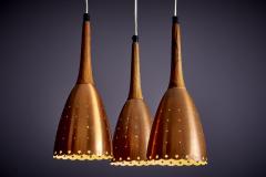 Perforated Copper and Rosewood Cascade Pendant Lamp Denmark 1950s - 3347189