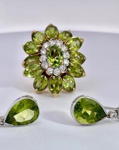 Peridot Drop Earrings 15K Pear Shaped - 3636570