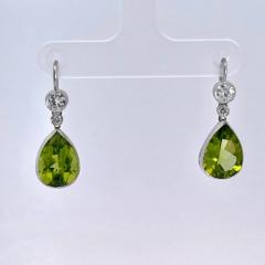 Peridot Drop Earrings 15K Pear Shaped - 3636571