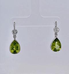 Peridot Drop Earrings 15K Pear Shaped - 3636574