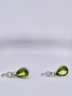 Peridot Drop Earrings 15K Pear Shaped - 3636575