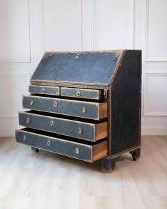 Period Gustavian Slant Front Desk with Black Exterior and Blue Interior - 4564449