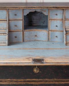 Period Gustavian Slant Front Desk with Black Exterior and Blue Interior - 4564450