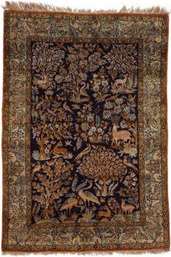 Persian woven silk Qum rug with a woodland and animal design - 3611092