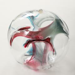 Peter Bramhall Blown Glass Orb Sculpture with Blue and Magenta Threads by Peter Bramhall 1995 - 4719671