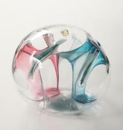 Peter Bramhall Blown Glass Orb Sculpture with Blue and Magenta Threads by Peter Bramhall 1995 - 4719672