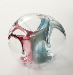 Peter Bramhall Blown Glass Orb Sculpture with Blue and Magenta Threads by Peter Bramhall 1995 - 4719673
