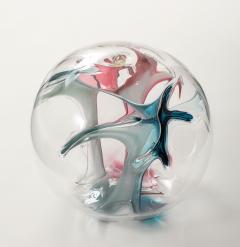 Peter Bramhall Blown Glass Orb Sculpture with Blue and Magenta Threads by Peter Bramhall 1995 - 4719674