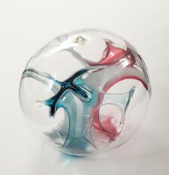 Peter Bramhall Blown Glass Orb Sculpture with Blue and Magenta Threads by Peter Bramhall 1995 - 4719675
