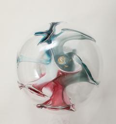 Peter Bramhall Blown Glass Orb Sculpture with Blue and Magenta Threads by Peter Bramhall 1995 - 4719676