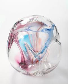 Peter Bramhall Large Clear Glass Sculpture with Blue Magenta Glass Threads by Peter Bramhall - 4719891