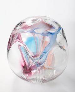 Peter Bramhall Large Clear Glass Sculpture with Blue Magenta Glass Threads by Peter Bramhall - 4719896
