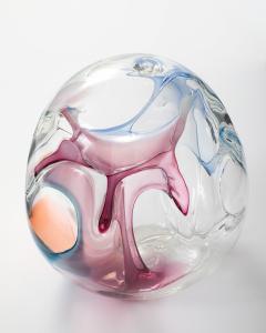 Peter Bramhall Large Clear Glass Sculpture with Blue Magenta Glass Threads by Peter Bramhall - 4719897