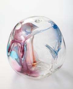 Peter Bramhall Large Clear Glass Sculpture with Blue Magenta Glass Threads by Peter Bramhall - 4719898