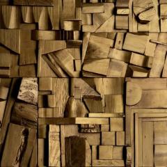 Peter Glassford Gold Brutalist Sculptural Collage Artwork Mural from Upcycled Wood - 3837536