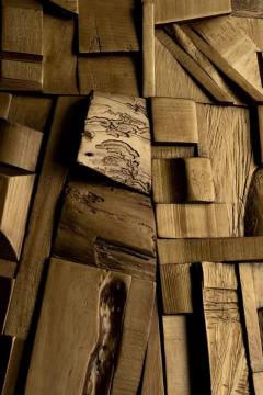 Peter Glassford Gold Brutalist Sculptural Collage Artwork Mural from Upcycled Wood - 3837639