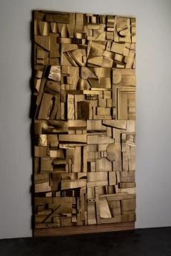 Peter Glassford Gold Brutalist Sculptural Collage Artwork Mural from Upcycled Wood - 3837668