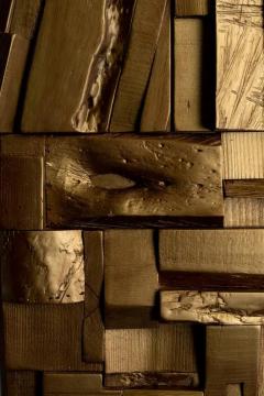 Peter Glassford Gold Brutalist Sculptural Collage Artwork Mural from Upcycled Wood - 3837671