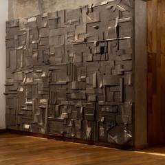 Peter Glassford Grey Brutalist Sculptural Collage Artwork Mural from Upcycled Wood - 3837766