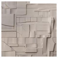 Peter Glassford Matte White Brutalist Sculptural Collage Artwork Mural from Upcycled Wood - 3837541